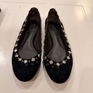 Tory Burch Black Suede Studded Perforated Ballet Flats Size 7